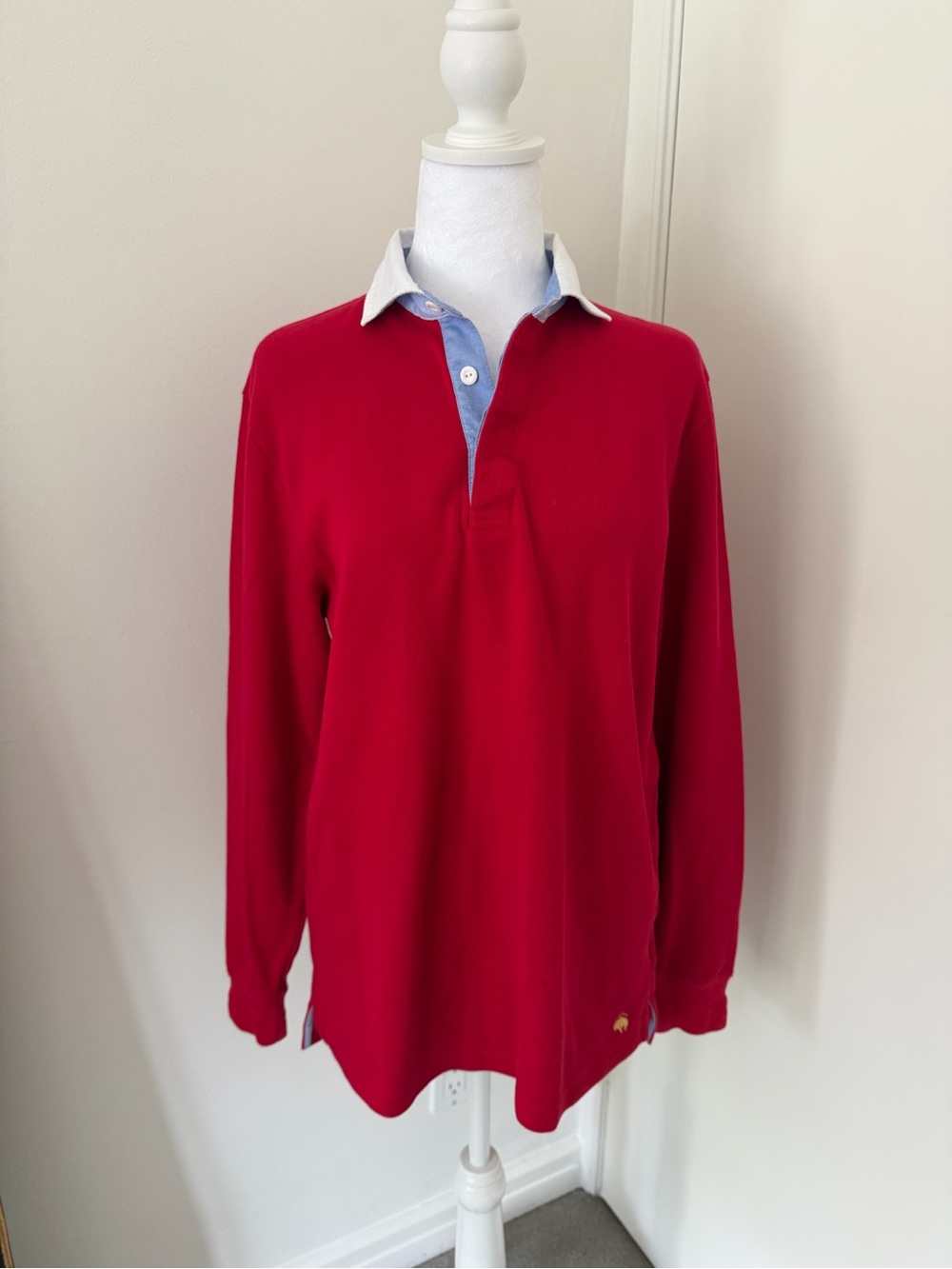 Brooks Brothers Red Long-Sleeve Rugby Polo Shirt with Contrast Collar